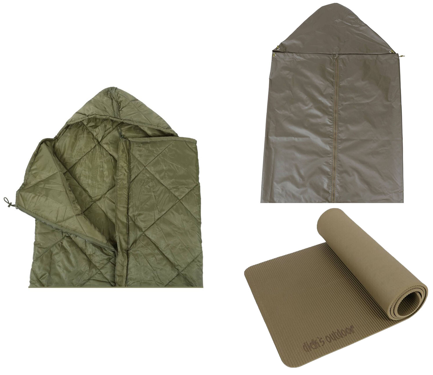 Set Militärschlafsack, wasserdichte Schlafsackhülle und Schlafsackunterlage